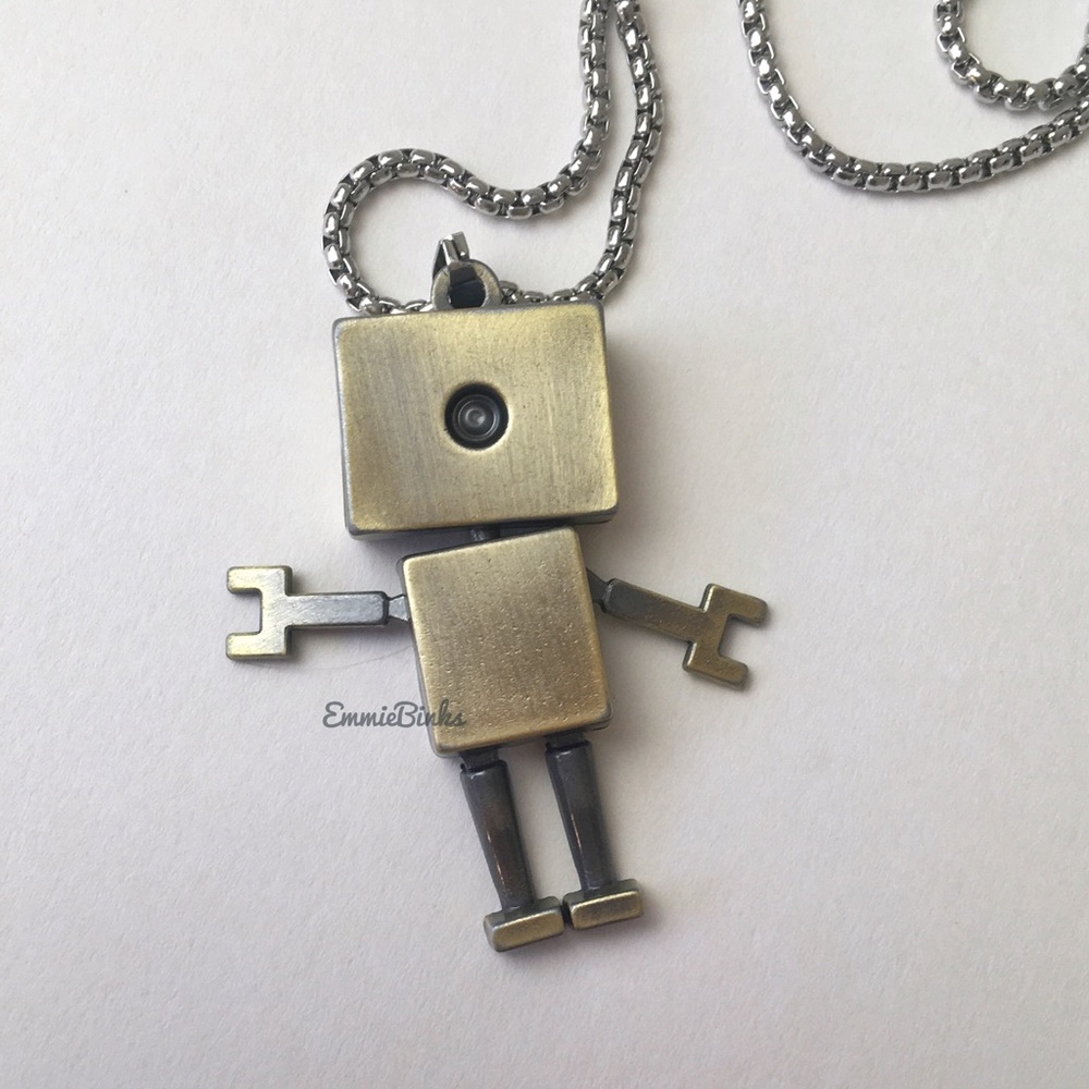 New Metal Robot 2 Sided Smaller Version Pendant Necklace, Stainless Steel - Picture 8 of 16